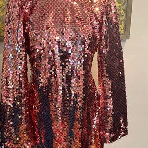 Maeve Sequin Long Sleeve Dress - Red and Pink